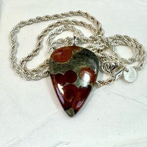 Rare Chrysanthemum Jasper Teardrop  shape on SS Rope Chain!